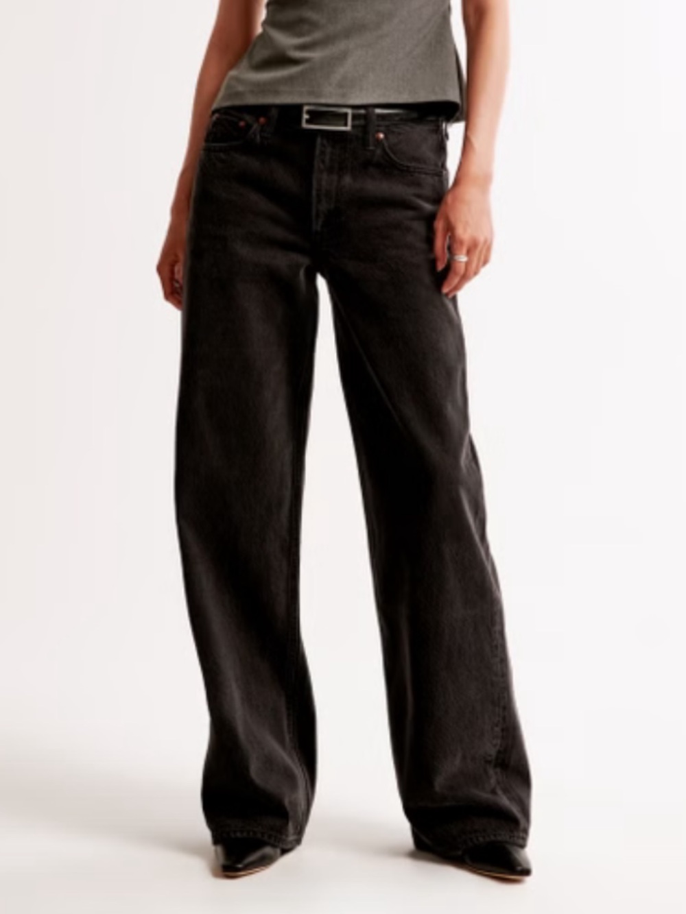 Abercrombie ultra loose low rise Wide Leg Women's Jeans in grey black Denim